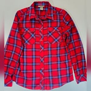 Duluth Trading‎ Co. Flannel Shirt Womens Medium Red Blue Plaid Western Gorpcore
